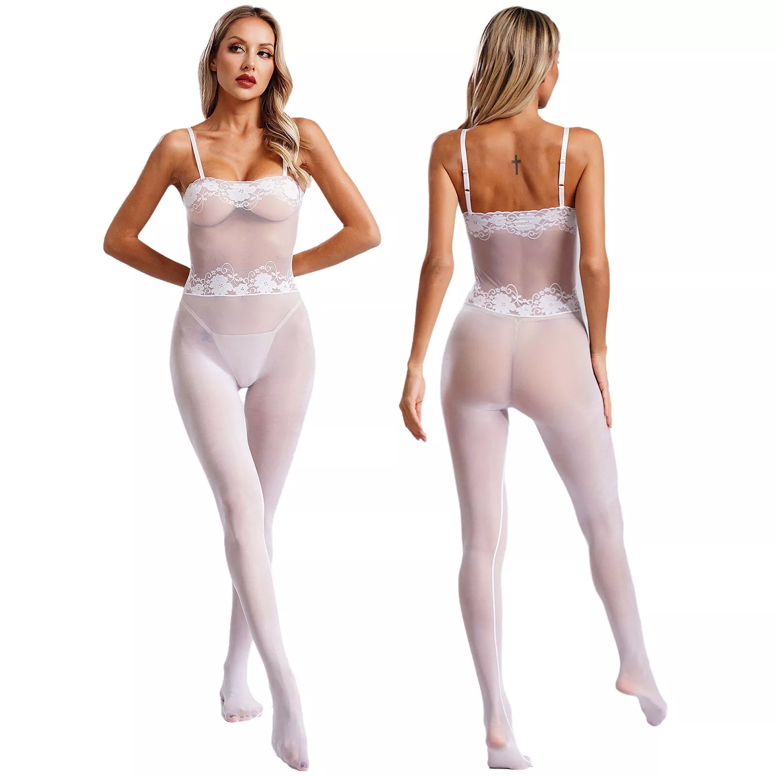 Lace tube top camisole shiny stockings