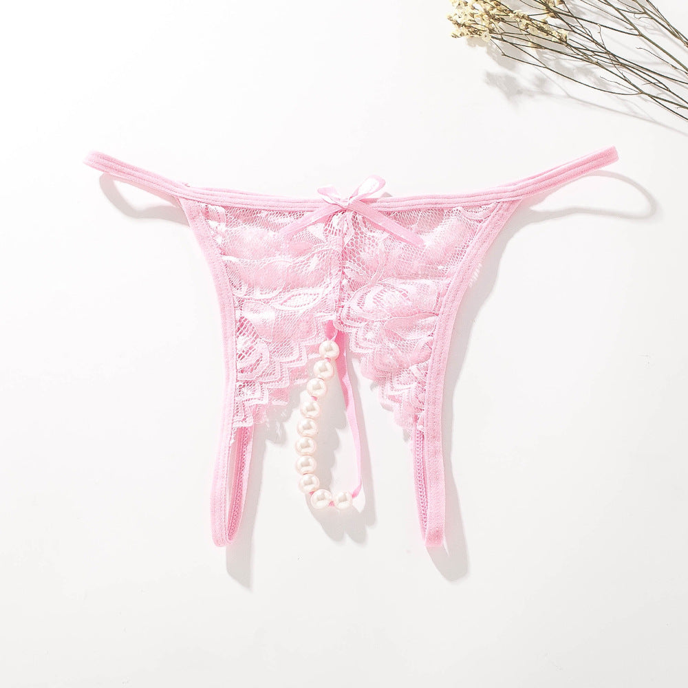 Open crotch lace transparent thong