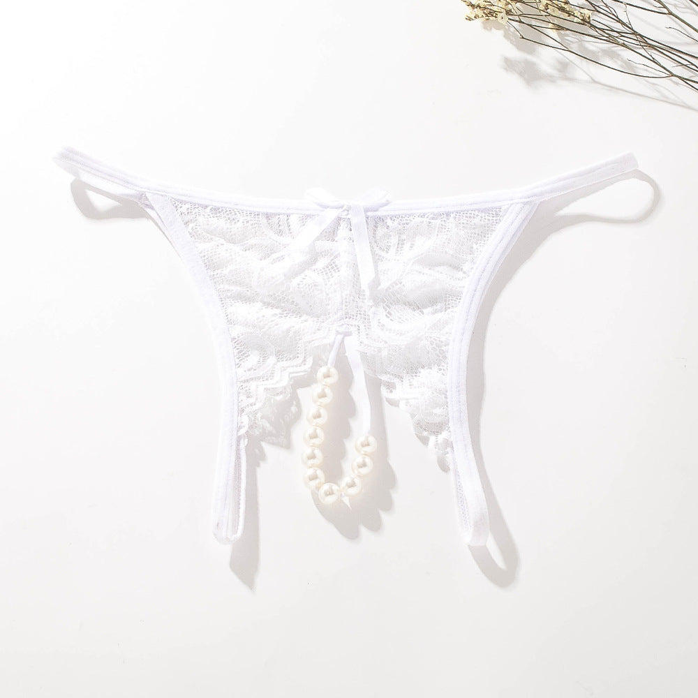 Open crotch lace transparent thong