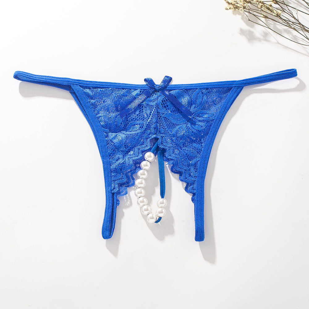 Open crotch lace transparent thong