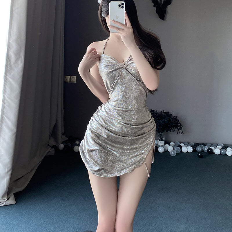 Sexy hip-wrapped slit nightclub backless dress temptation suit-D1022