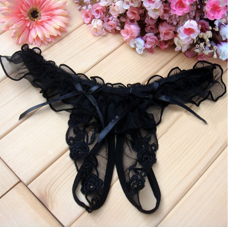 Open crotch transparent lace thong
