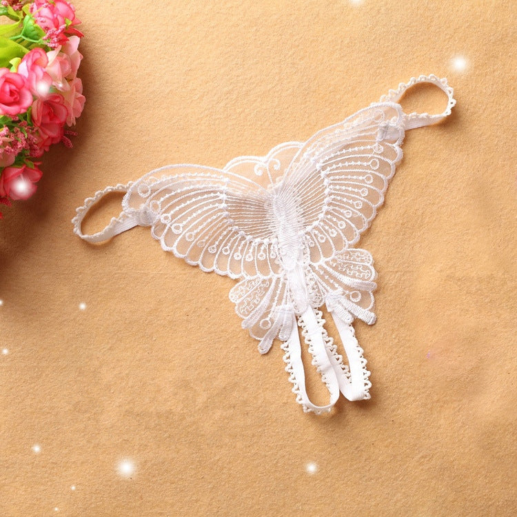 Hollow embroidery crotchless thong