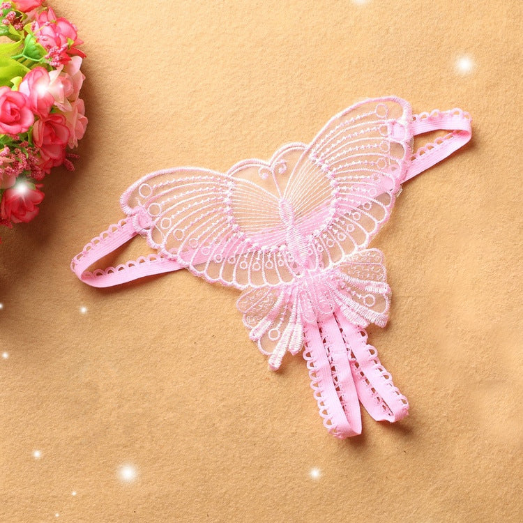 Hollow embroidery crotchless thong