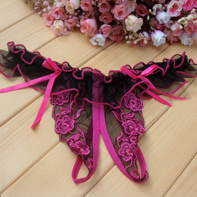 Open crotch transparent lace thong