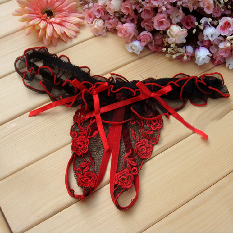 Open crotch transparent lace thong