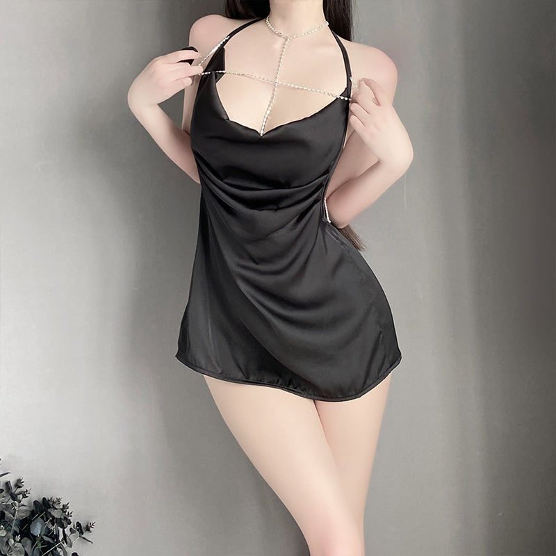 Sexy halterneck diamond backless suspender dress pajamas