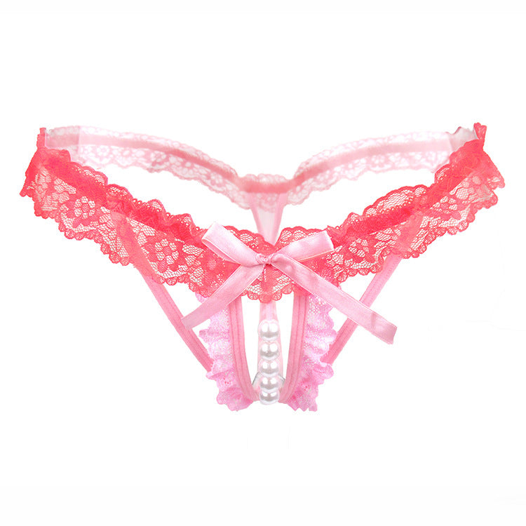 Pearl crotchless seductive lace thong