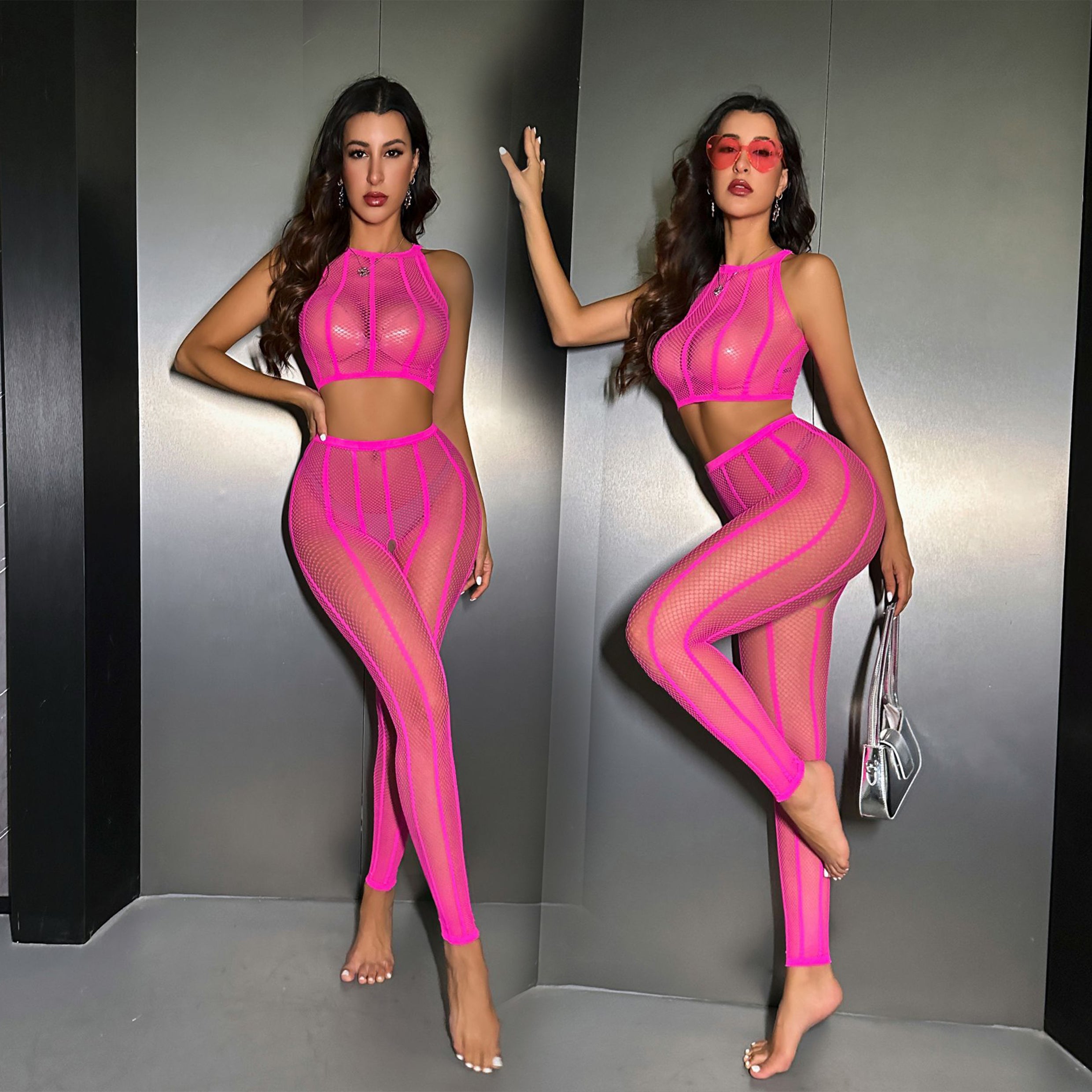 Sexy temptation split fishnet stockings