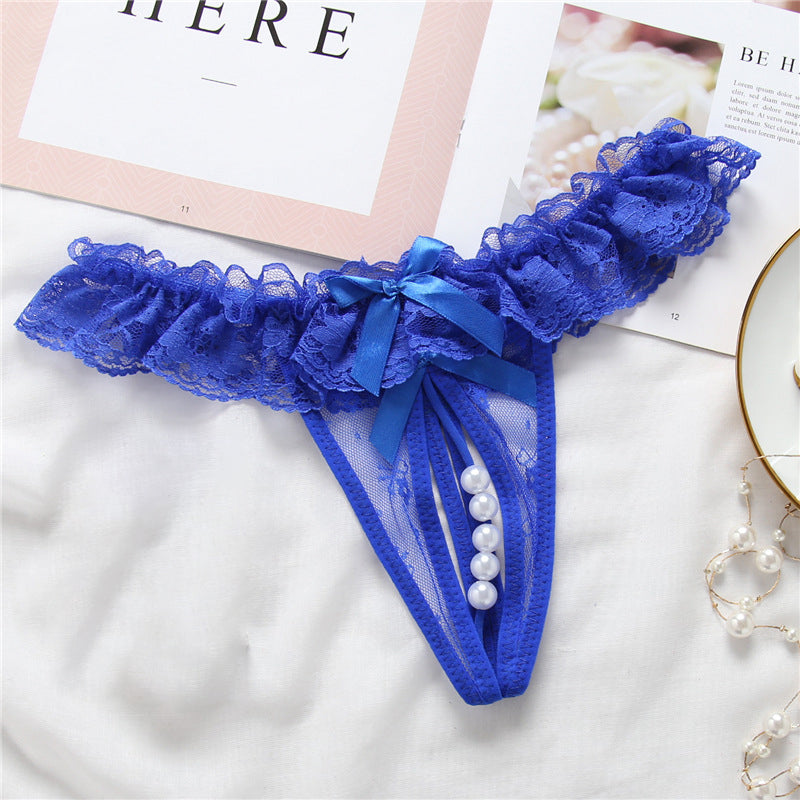 Lace crotchless thong