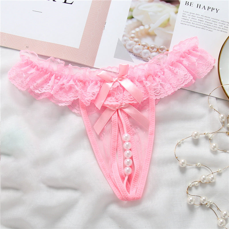 Lace crotchless thong