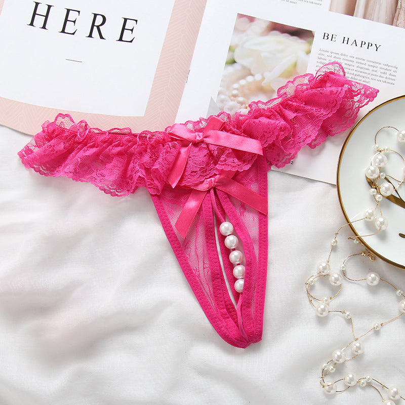 Lace crotchless thong