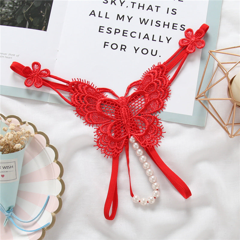 Lace Transparent Crotchless Sexy Embroidered Thong