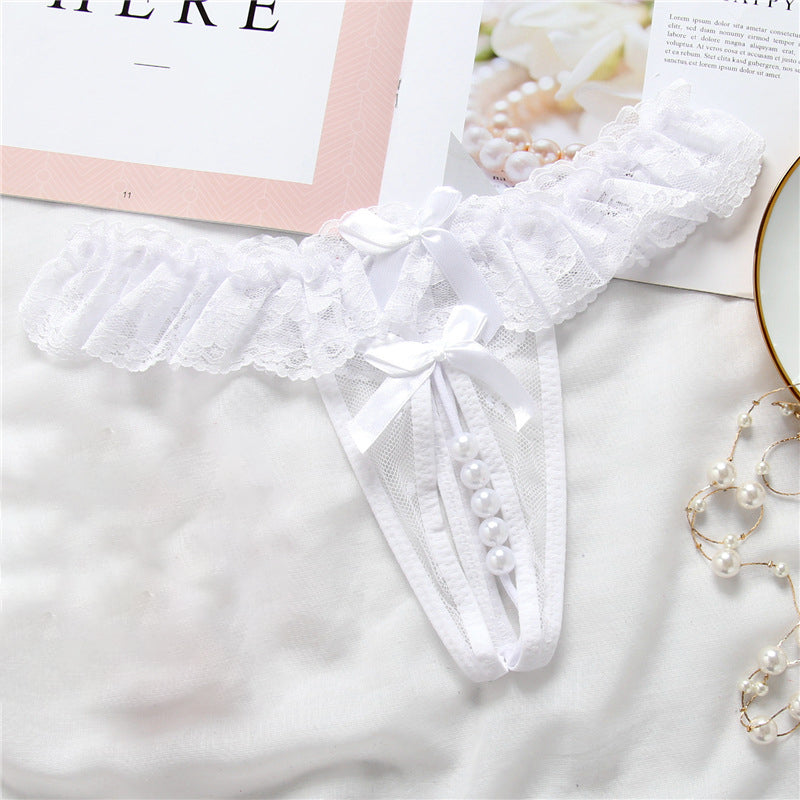 Lace crotchless thong