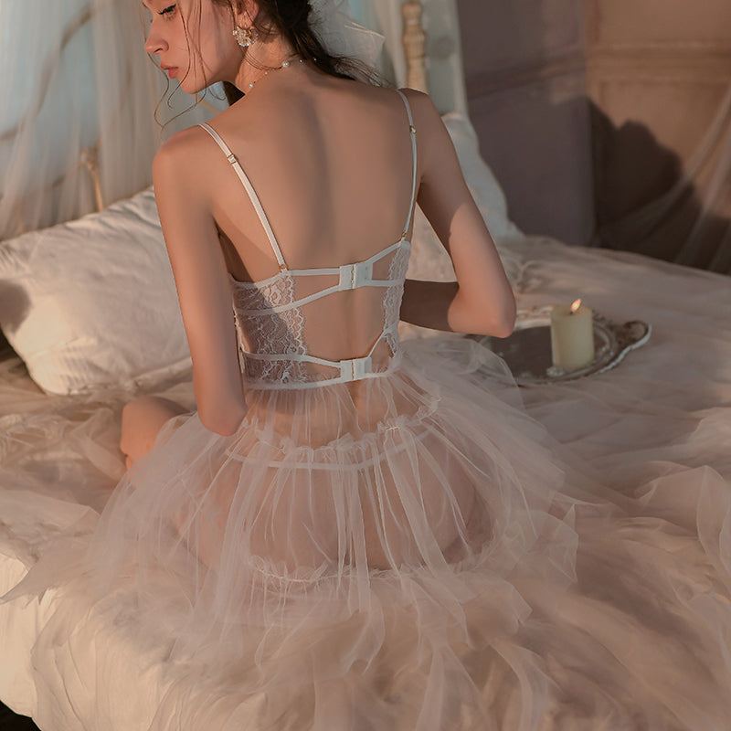 Sexy lace temptation nightdress vest tutu pajamas set-D8953