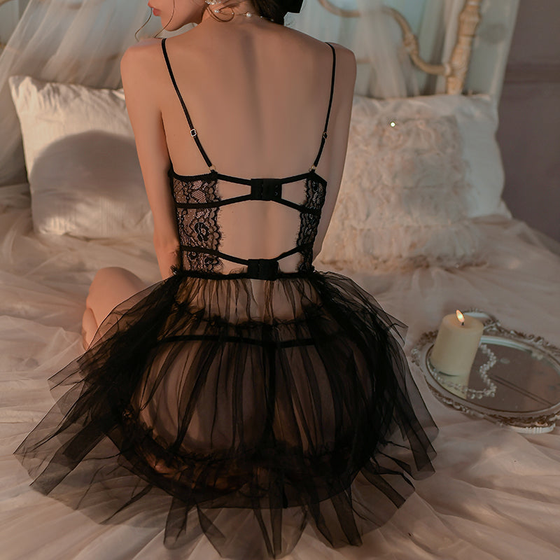 Sexy lace temptation nightdress vest tutu pajamas set-D8953