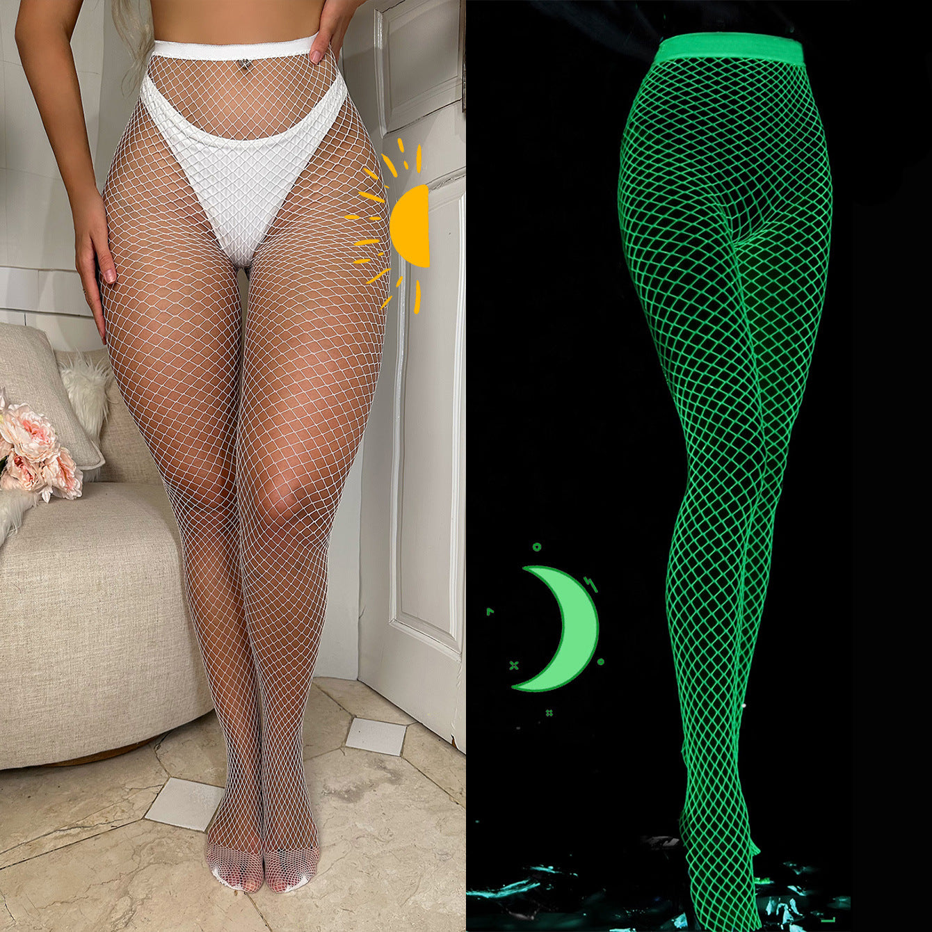 Sexy and attractive luminous one-piece stockings