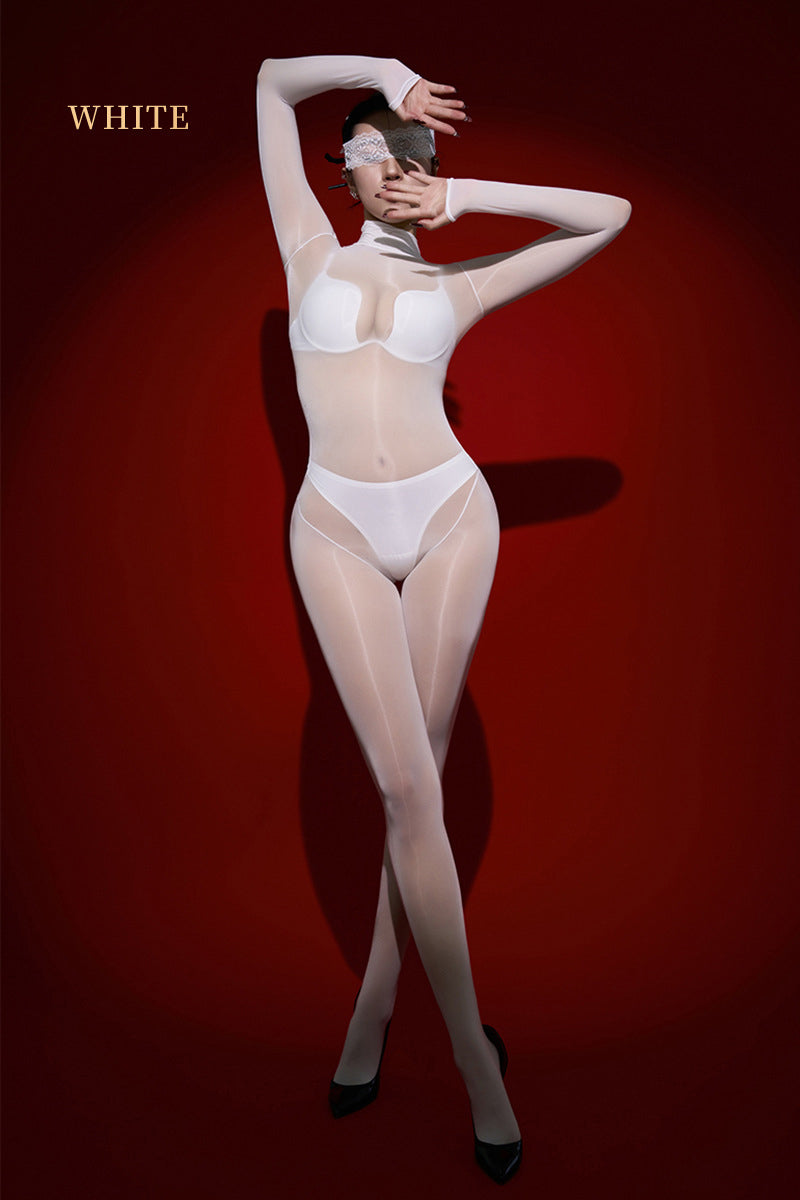 Seamless glossy silky high-cut body stockings