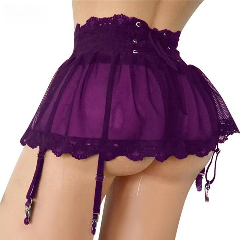 Lace suspender mini skirt