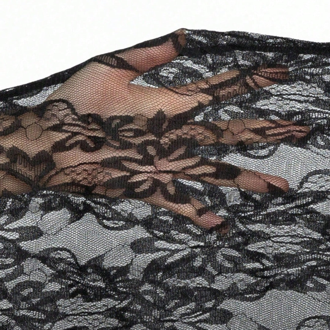 Hollow lace sexy hip top