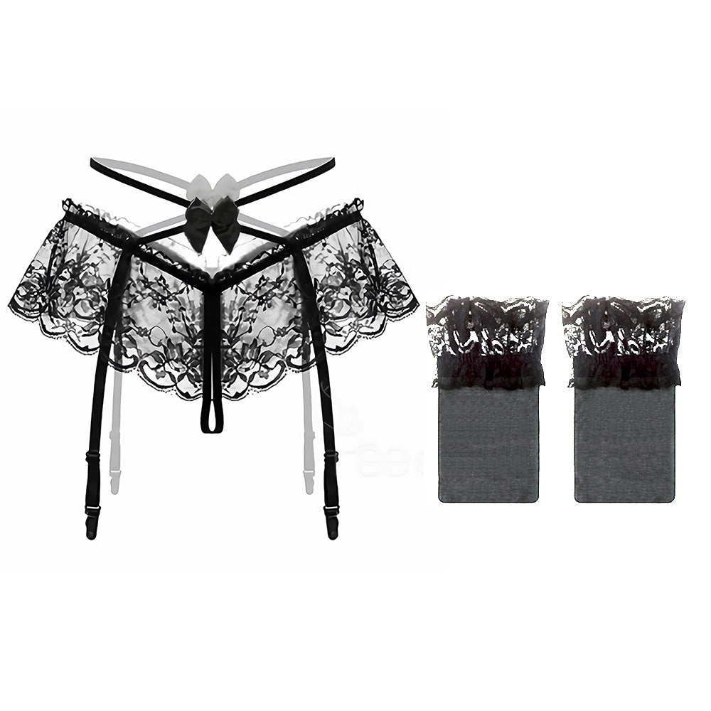 Lace long tube open crotch thin pure white silk garter