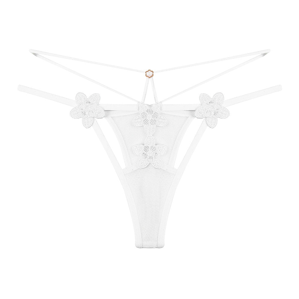 Transparent mesh temptation hollow embroidery thong