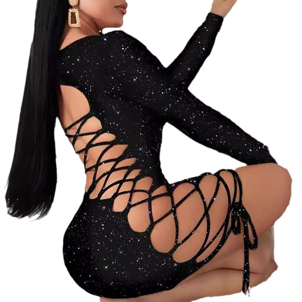 Leopard Print Backless Lace-Up Mini Dress