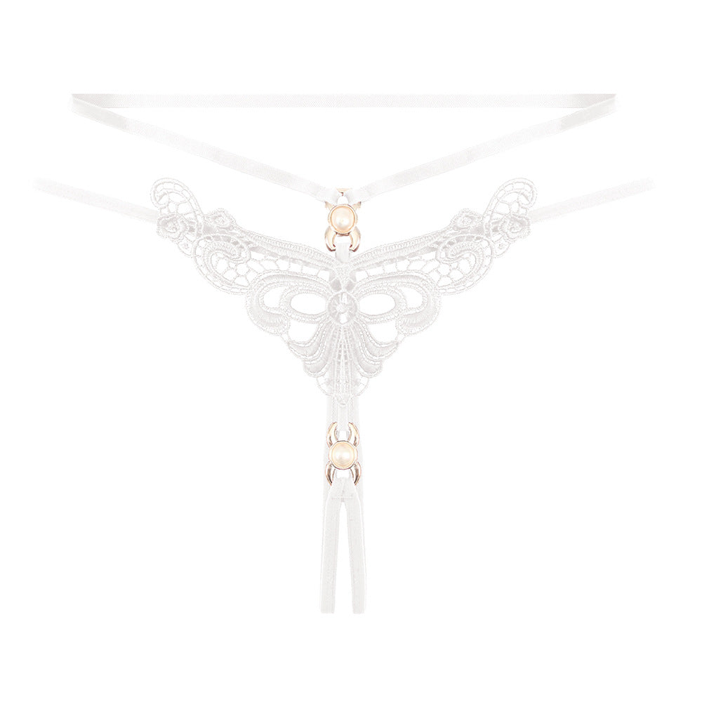 Hollow Embroidery Pearl Bondage Temptation Thong