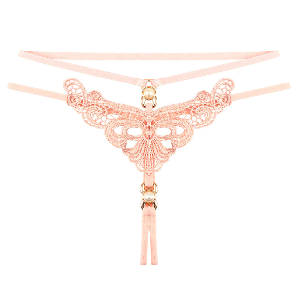 Hollow Embroidery Pearl Bondage Temptation Thong