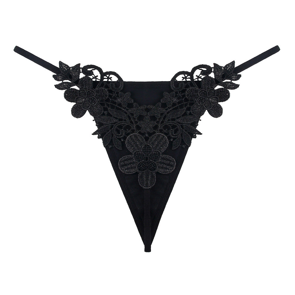Low-rise strappy embroidered thong