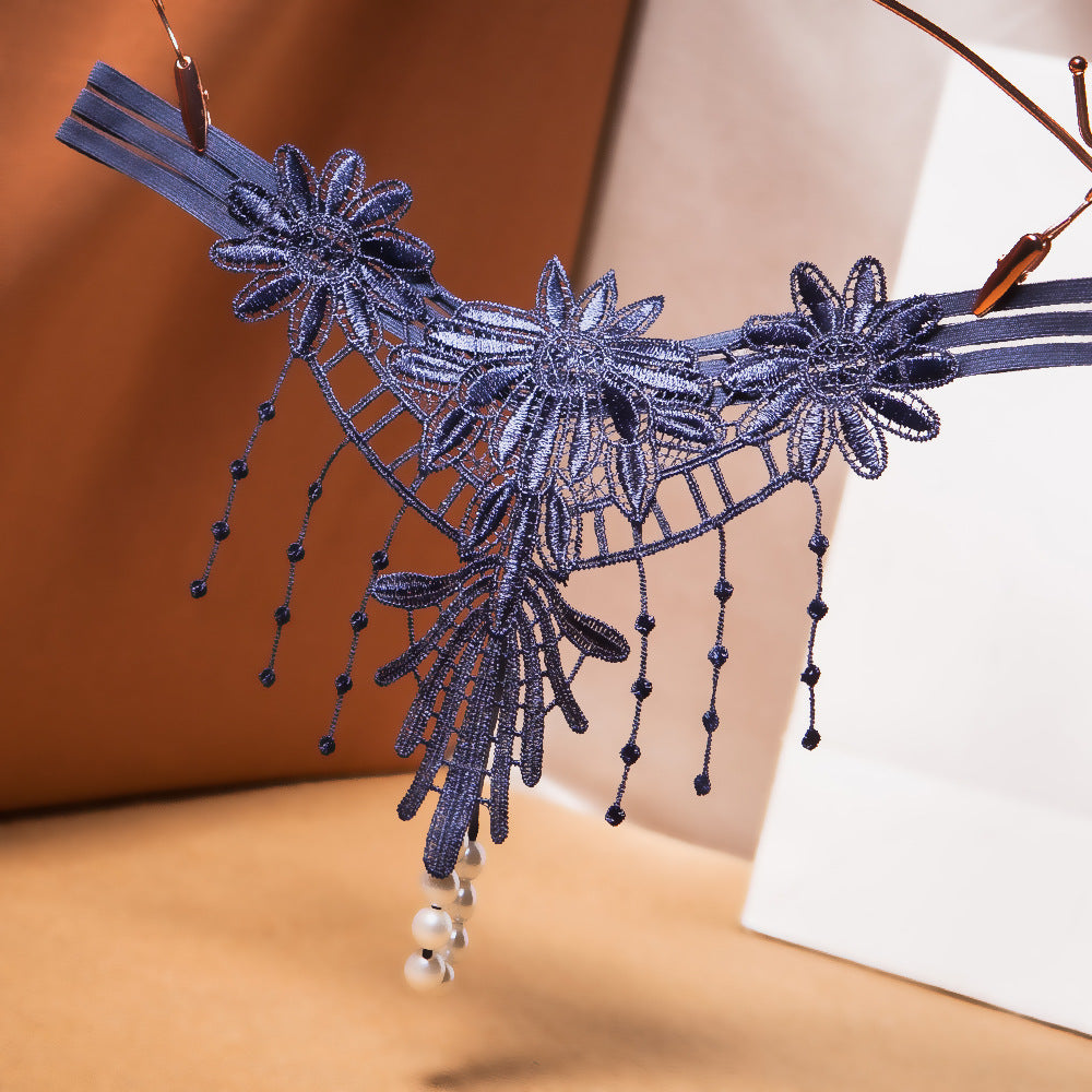 See-through embroidery playable beaded open crotch free sexy panties