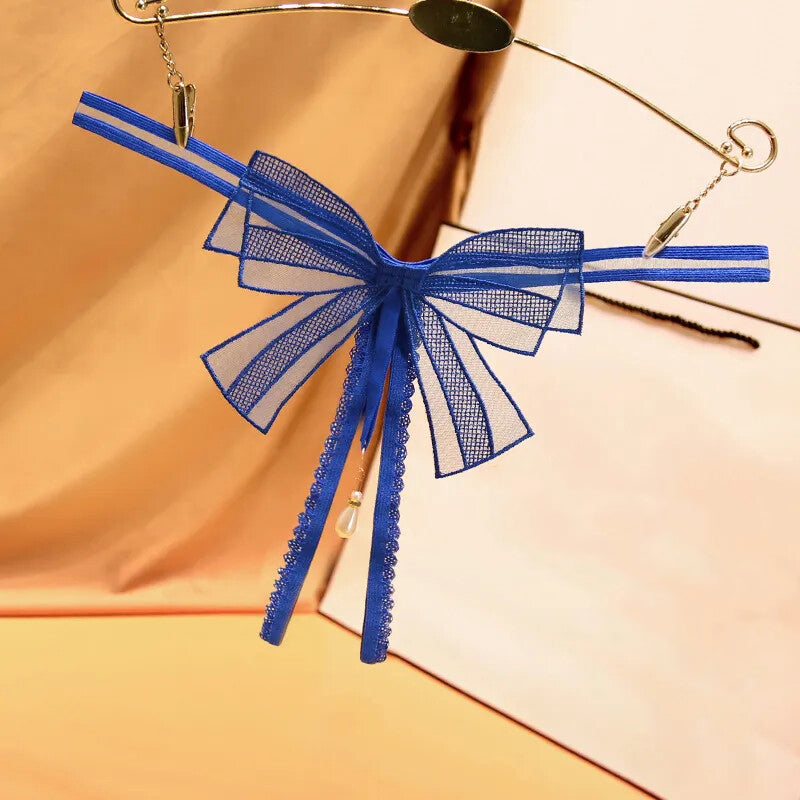 Sexy Knot Embroidered Low-Rise Crotch Beaded Thong