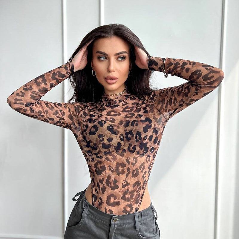 Bold and wild see-through leopard print jumpsuit