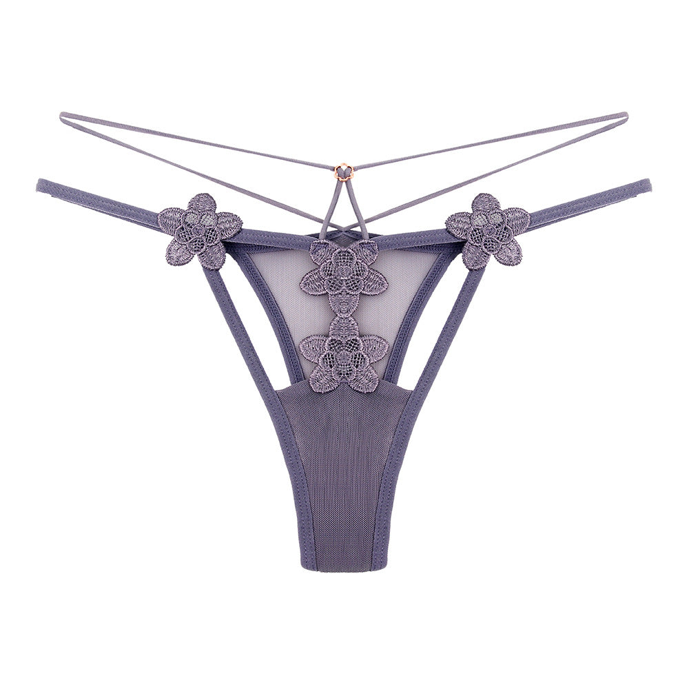 Transparent mesh temptation hollow embroidery thong
