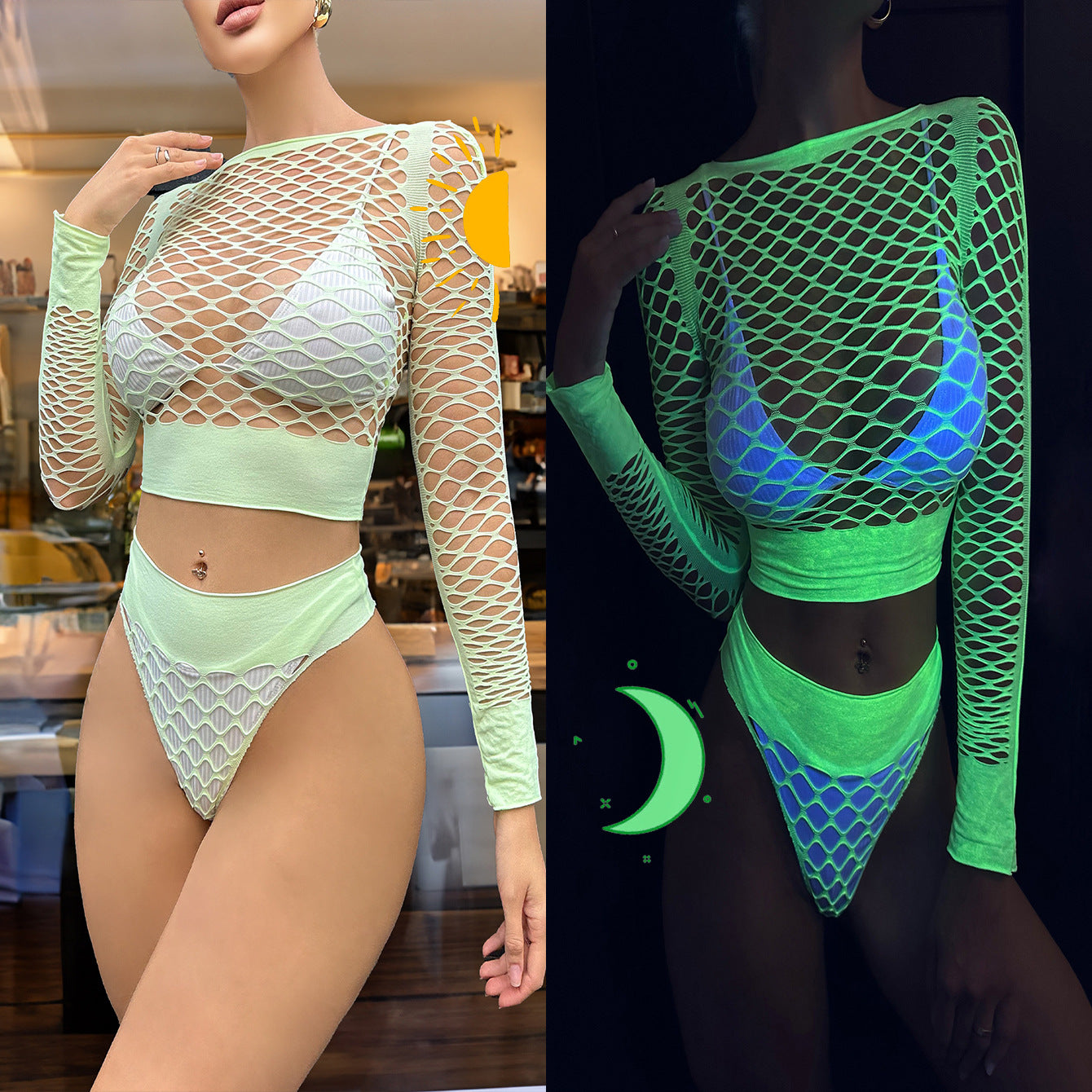 Sexy and attractive luminous one-piece stockings