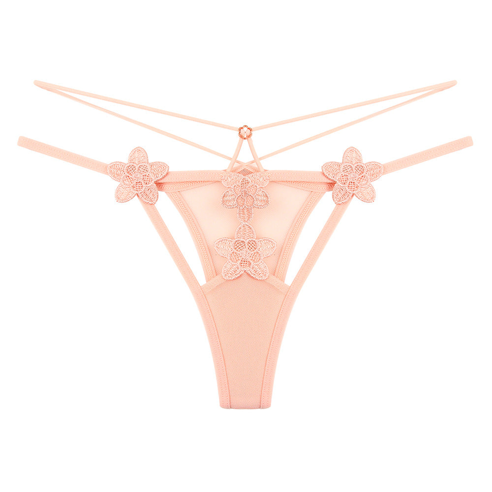 Transparent mesh temptation hollow embroidery thong