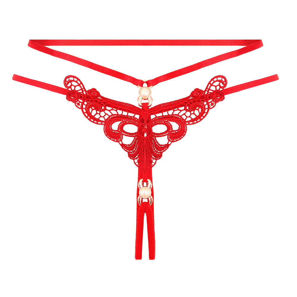 Hollow Embroidery Pearl Bondage Temptation Thong
