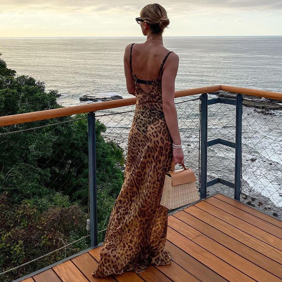 Sexy Leopard Print Sheer Slip Dress – Strappy Bodycon Maxi