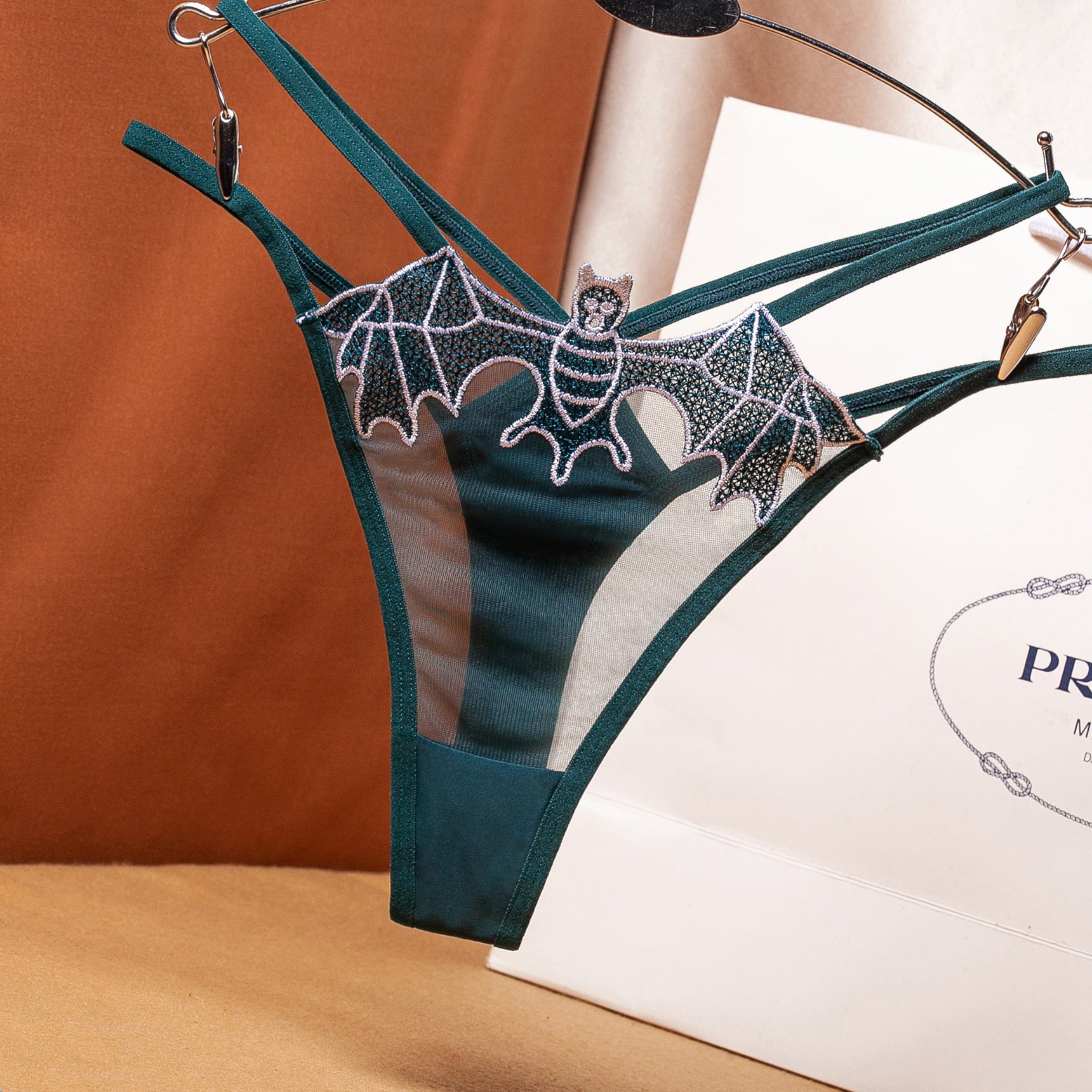 Tempting Bat Gauze Embroidery Hollow Strap Sexy Panties