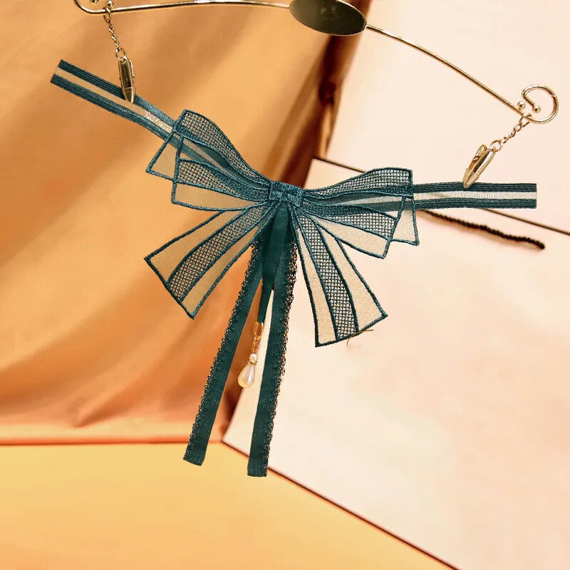 Sexy Knot Embroidered Low-Rise Crotch Beaded Thong