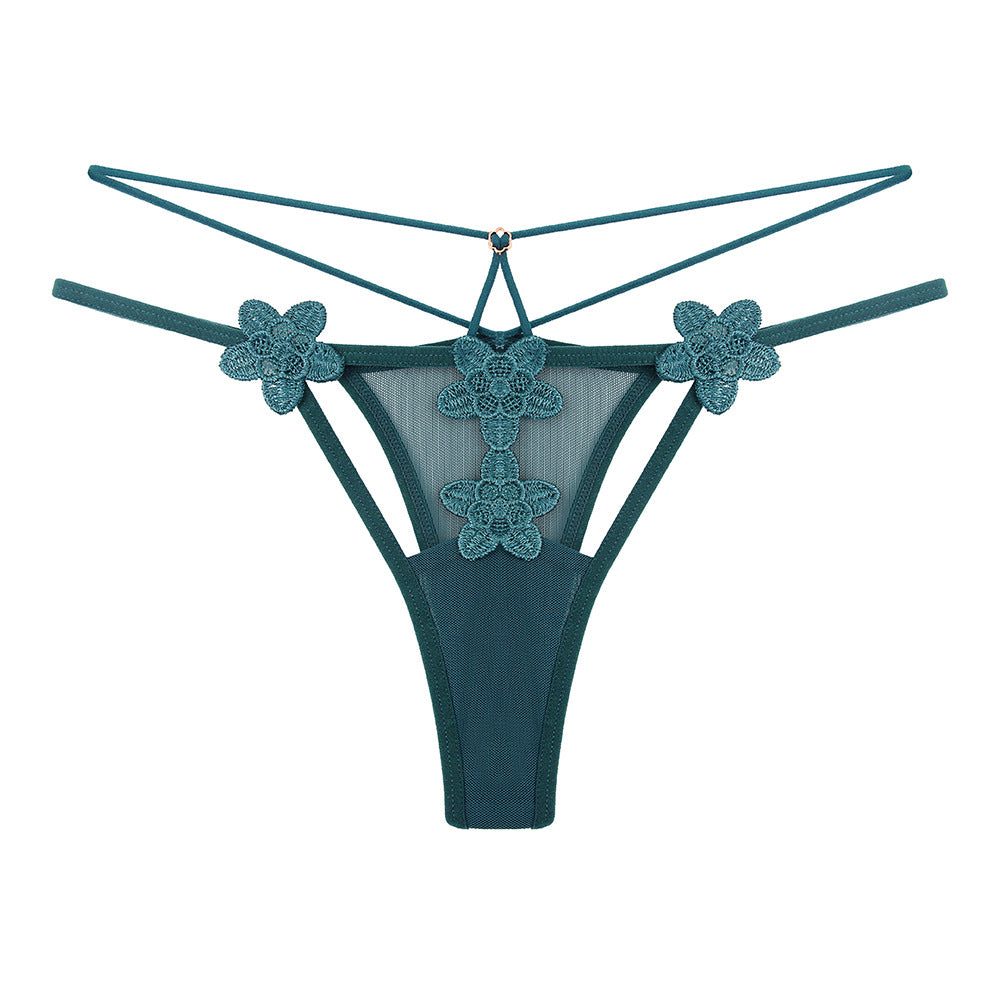 Transparent mesh temptation hollow embroidery thong