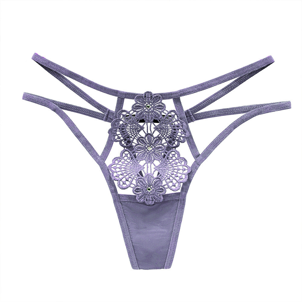 Tempting hot diamond embroidery see-through thin sexy panties
