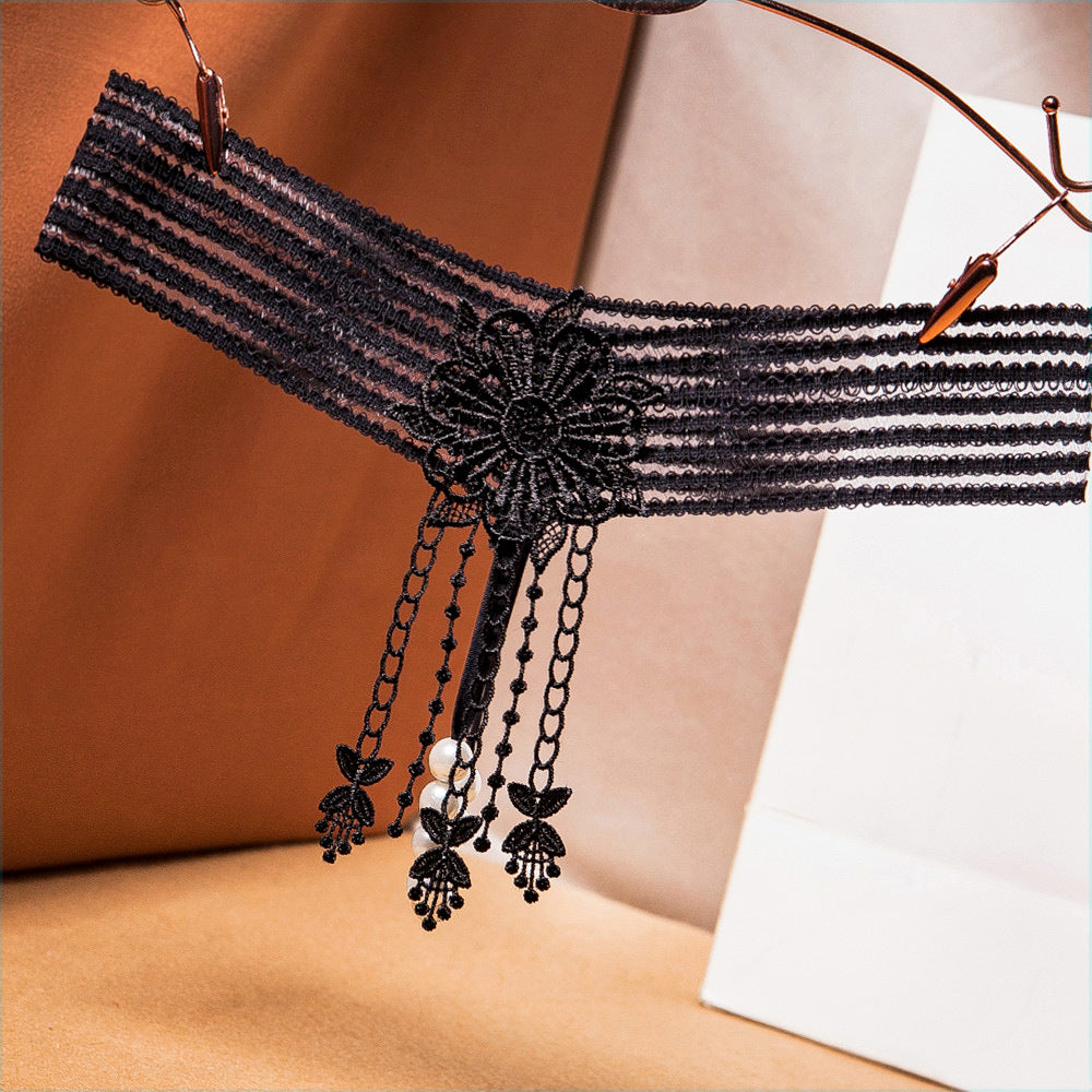Beaded Friction See-Through Tassel Water-soluble Flower Sexy Panties