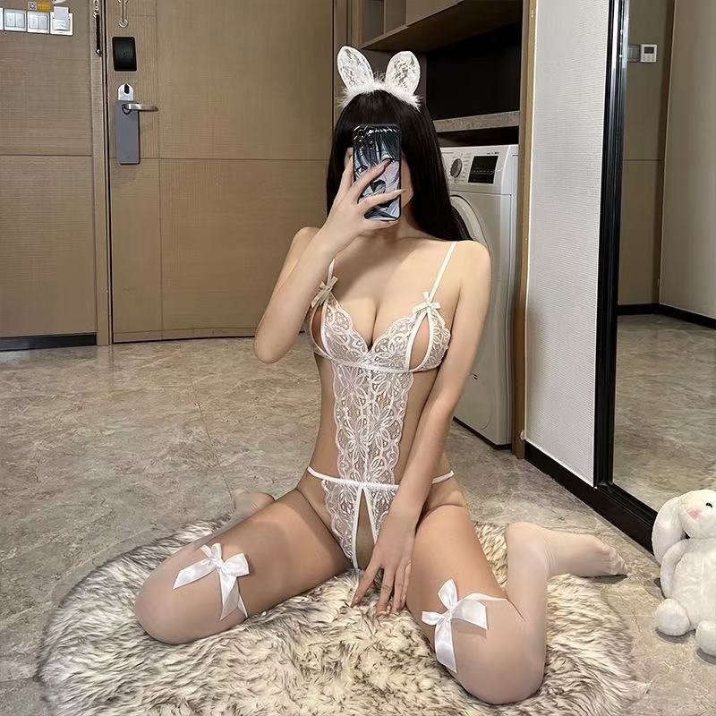 Lace crotchless tights pajamas