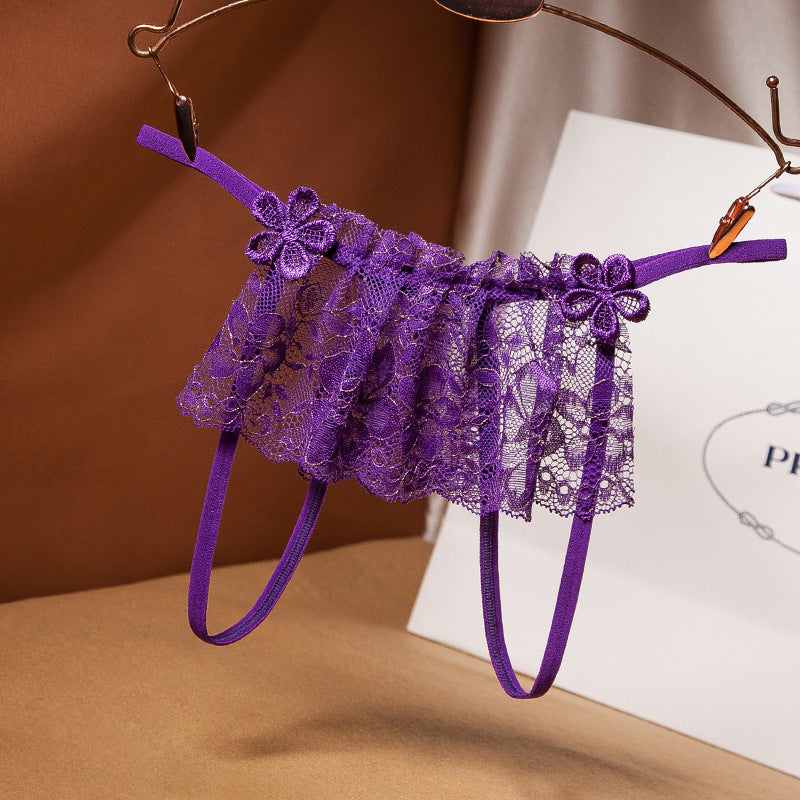 Open crotch free sexy lace low waist temptation see-through thong