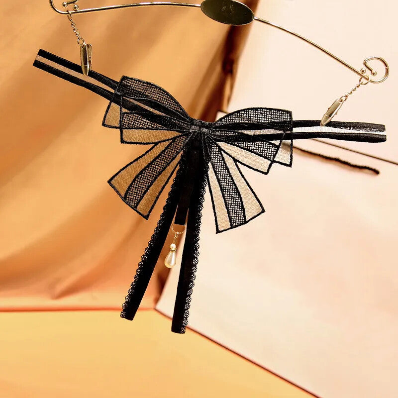 Sexy Knot Embroidered Low-Rise Crotch Beaded Thong