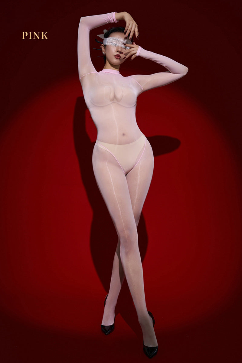 Seamless glossy silky high-cut body stockings