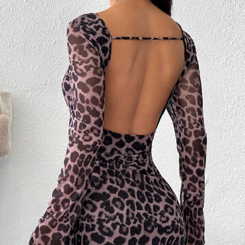 Leopard Print Open Back Party Dress
