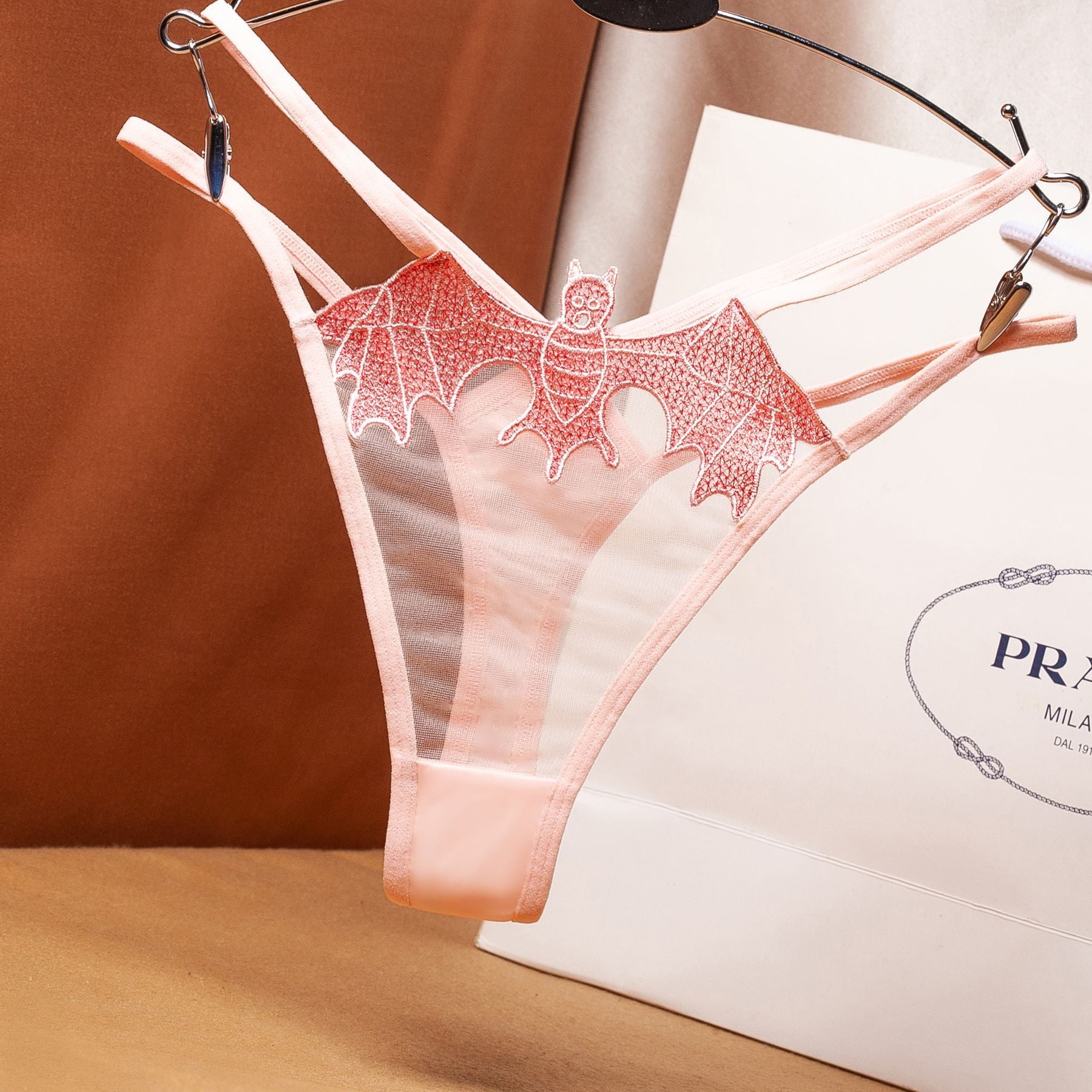 Tempting Bat Gauze Embroidery Hollow Strap Sexy Panties