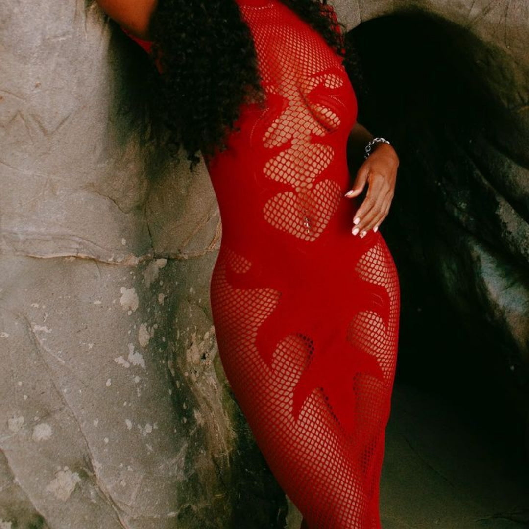 Stylish, see-through, and sexy flame mesh hip dress
